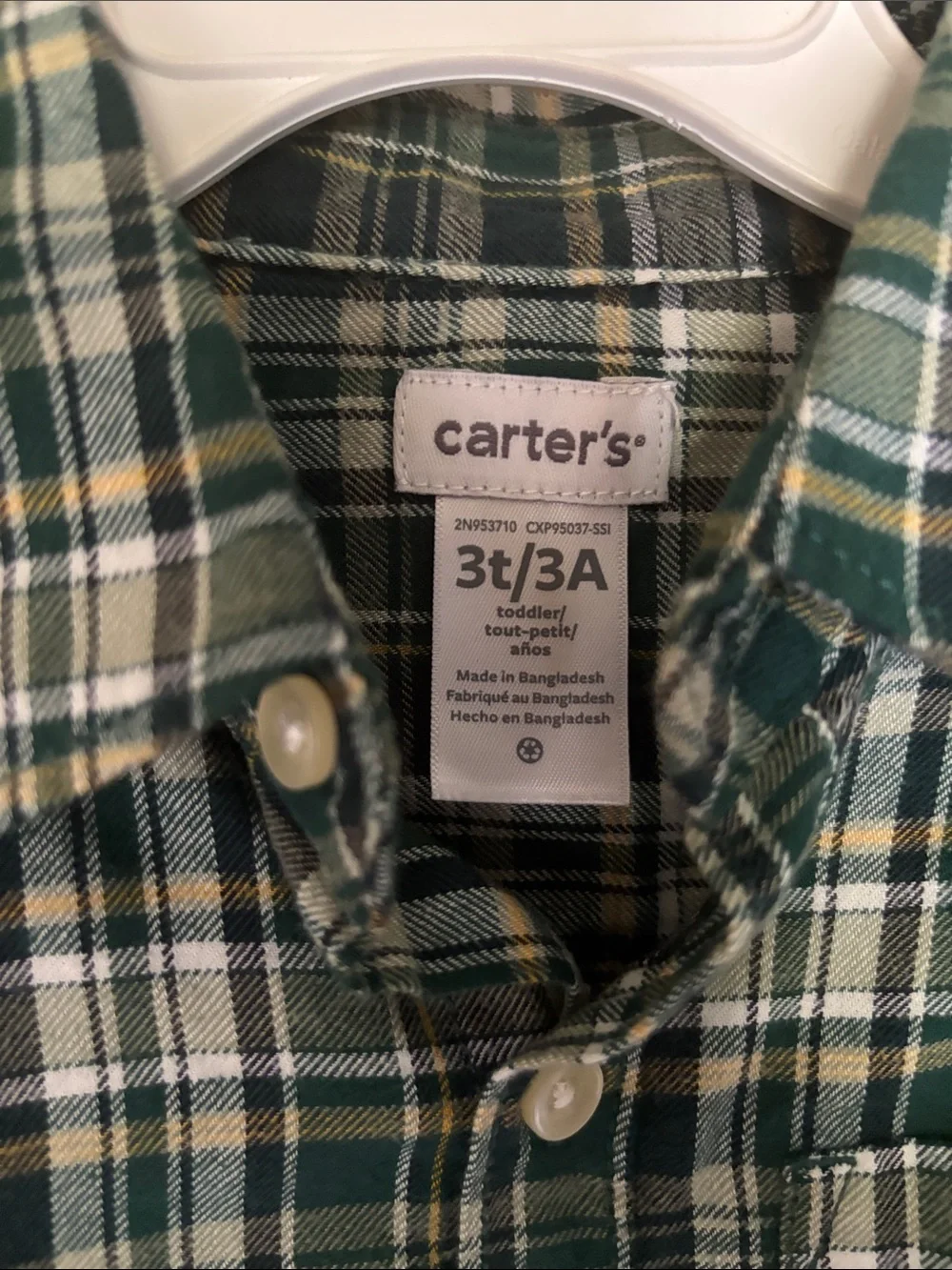 Carter's Green and White Plaid Button-Down Shirt